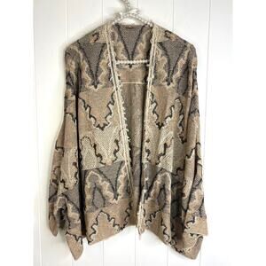 Free‎ People Boho Southwestern Tan/Brown/Cream Open Front Tapestry Cardigan
